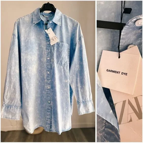 ZARA WASHED EFFECT POPLIN SHIRT - Picture 13 of 13